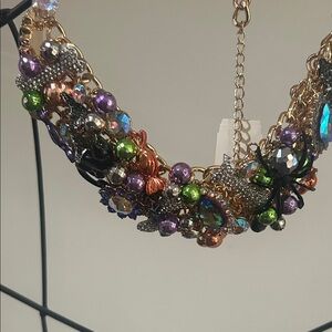 Betsey Johnson Gold-Tone Multicolor Crystal & Bead Cluster Necklace and Bracelet